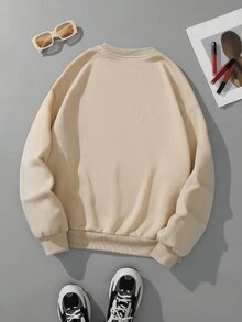 SHEIN EZwear Talla grande Sudadera con estampado de letra con forro térmico - Albaricoque - Ver 2