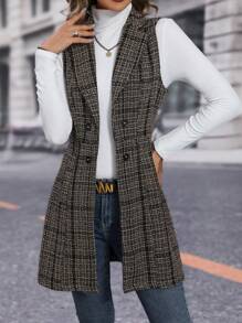 SHEIN Essnce In kẻ sọc Đôi ngực Áo vest - Màu Khaki - Xem 7