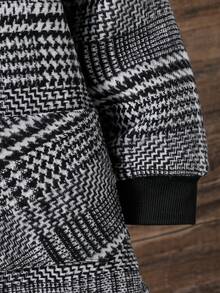 Tween Boy 1pc Houndstooth Dual Pocket Hooded Overcoat - Black - View 4