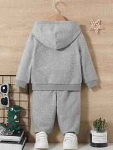 SHEIN Baby Boys Letter Patched Detail Hoodie & Sweatpants