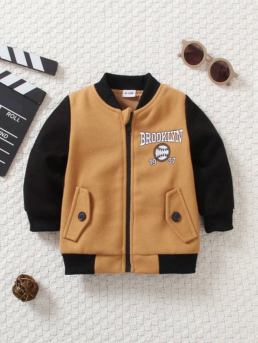 Baby Boy Letter Graphic Two Tone Bomber Jacket - Multicolor - View 1
