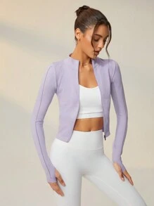 Lifespree 拉鏈開襟短款運動夾克 - 紫羅蘭色 - 查看 7