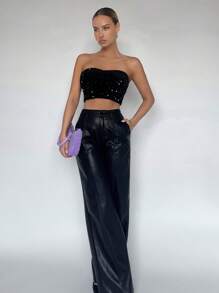 Maija 亮片短款抹胸上衣 - 黑色 - 查看 3