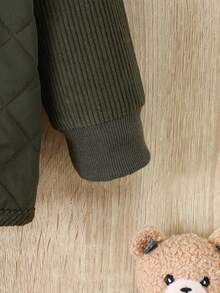 Baby Boy Flap Detail Button Front Quilted Coat Without Tee - Army Green - View 3