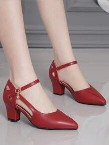 新款女士多功能舒适绑带高跟尖头凉鞋，优雅，女士高跟鞋，优雅 - 酒紅色 - 查看 5