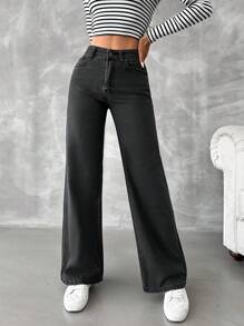 RueChic Solid Wide Leg Jeans