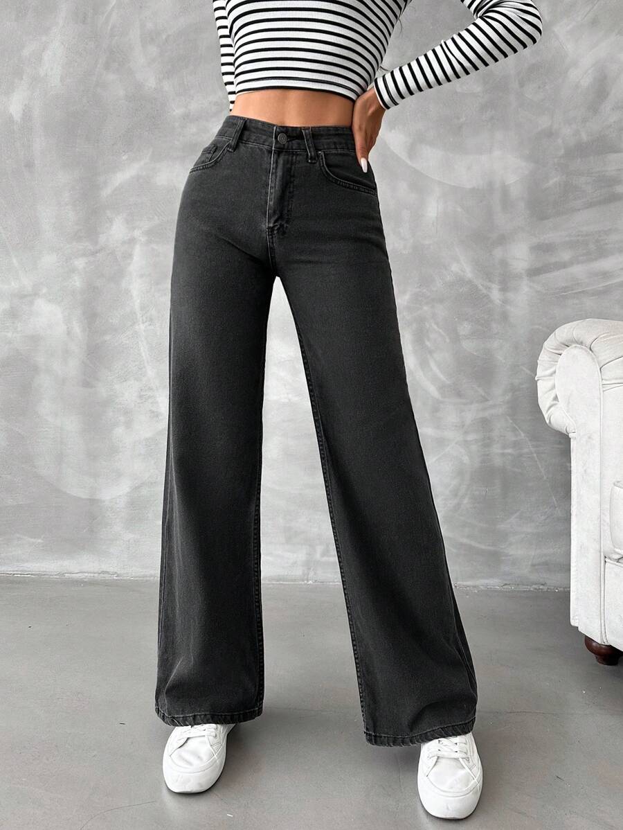 RueChic Solid Wide Leg Jeans