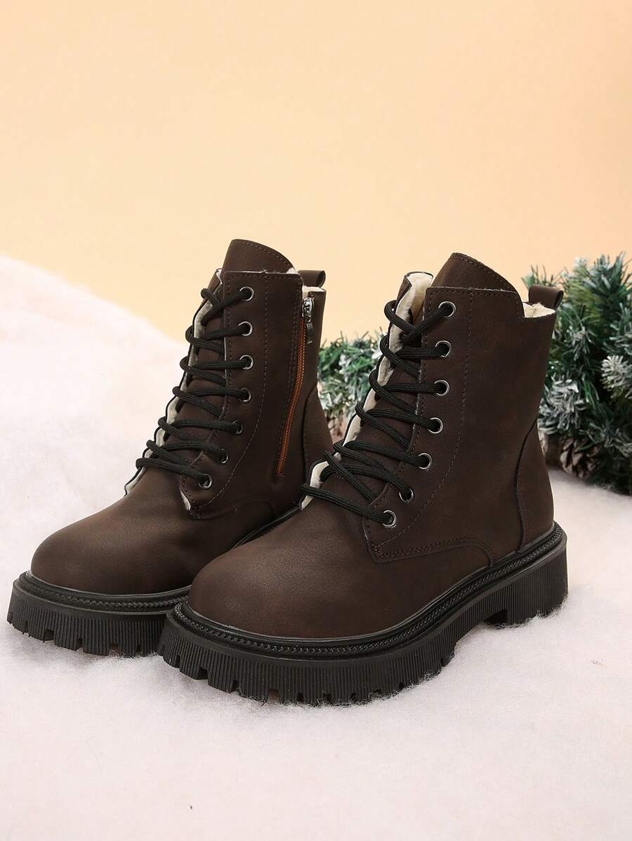 女士新款黑色和米色短靴，秋冬季休闲鞋 - 銅色 - 查看 1