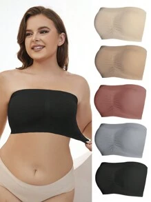 Plus Size Seamless Strapless Bralette With Slight Stretch And Ruched Detail - Multicolor - View 3