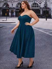 SHEIN Belle Plus Solid Tube Bridesmaid Dress - Dark Green - View 3