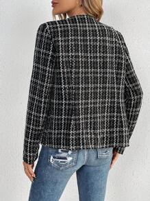 SHEIN Tall In kẻ sọc Mở Mặt trước áo - màu đen - Xem 2