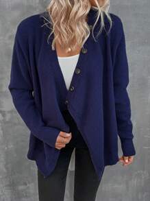 SHEIN LUNE 素色前紐扣開襟衫 - 藍色 - 查看 5