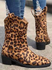 Women's Mid-calf Leopard Print Boots - Brown - View 4