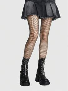 ROMWE Fairycore 2pairs Women Minimalist Fishnet Tights - Black - View 3