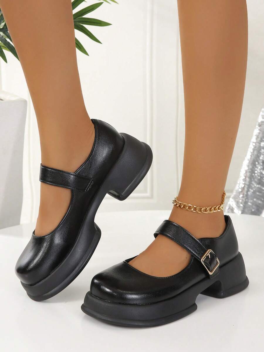 Của phụ nữ Chóp giầy tròn Mary Jane Lolita chất liệu da PU Giày dép Với Nền tảng Nêm Giày cao gót Và Nâng cao Lót giày , Người Nhật Bản JK Phong cách - màu đen - Xem 1