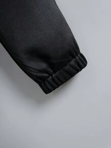 SHEIN Tween Girl Rhinestone Letter Pattern Elastic Waist Sweatpants - Black - View 5