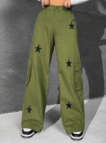 SHEIN Coolane In Sao Túi có nắp Quần Cargo - xanh quân đội - Xem 5