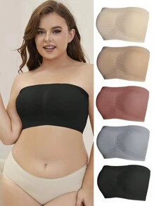 Plus Size Seamless Strapless Bralette With Slight Stretch And Ruched Detail - Multicolor - View 1
