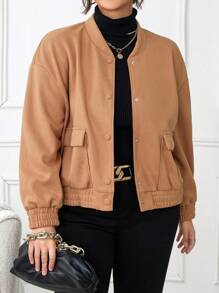 Calvaya Plus Flap Pocket Drop Shoulder Overcoat - Camel - View 1