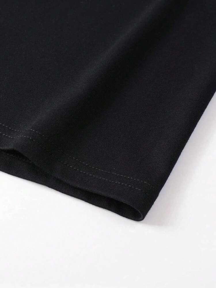 男士字母圖案T恤 - 黑色 - 查看 4