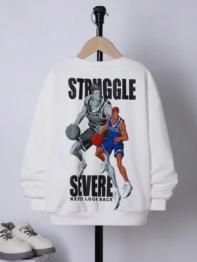 SHEIN Tween Boy Figure & Letter Graphic Drop Shoulder Sweatshirt