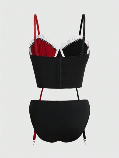 Harley Quinn | ROMWE Colorblock Frill Trim Garter Bustier Set Lingerie