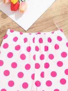 女小童波點圖案襯衫和褲子睡衣套裝 - 紅白色 - 查看 6