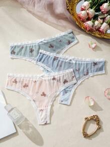 3pack Butterfly Print Lace Trim Panty Set - Multicolor - View 1
