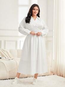 Mulvari Plus Solid Lantern Sleeve Dress - White - View 4