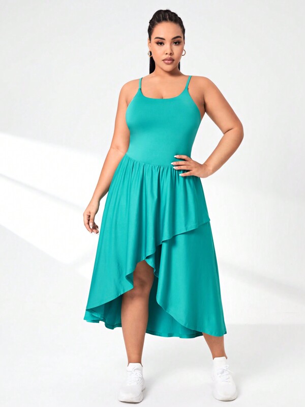 SHEIN Sports Plus Solid High Low Hem Cami Sports Dress