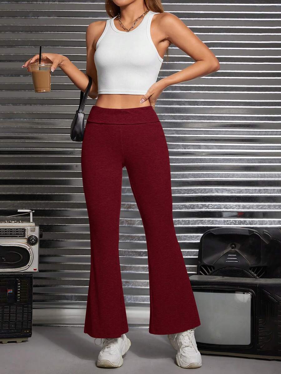 SHEIN PETITE Chất rắn Quần ống loe - Màu Đỏ Sâu - Xem 1