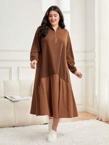 Mulvari 大碼半拉鏈荷葉邊洋裝 - 咖啡棕 - 查看 2