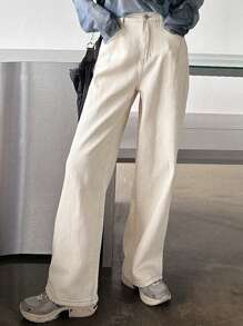 DAZY Solid Wide Leg Jeans - Apricot - View 1