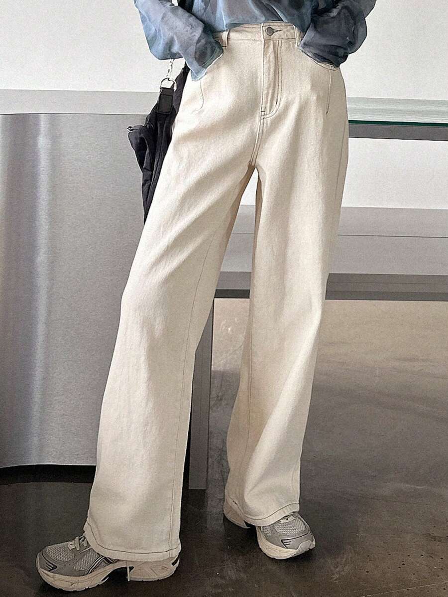 DAZY Solid Wide Leg Jeans - Apricot - View 1