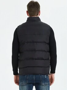 Manfinity Sport Corelite 男士字母图案拉链斜口袋背心夹棉外套 - 黑色 - 查看 2