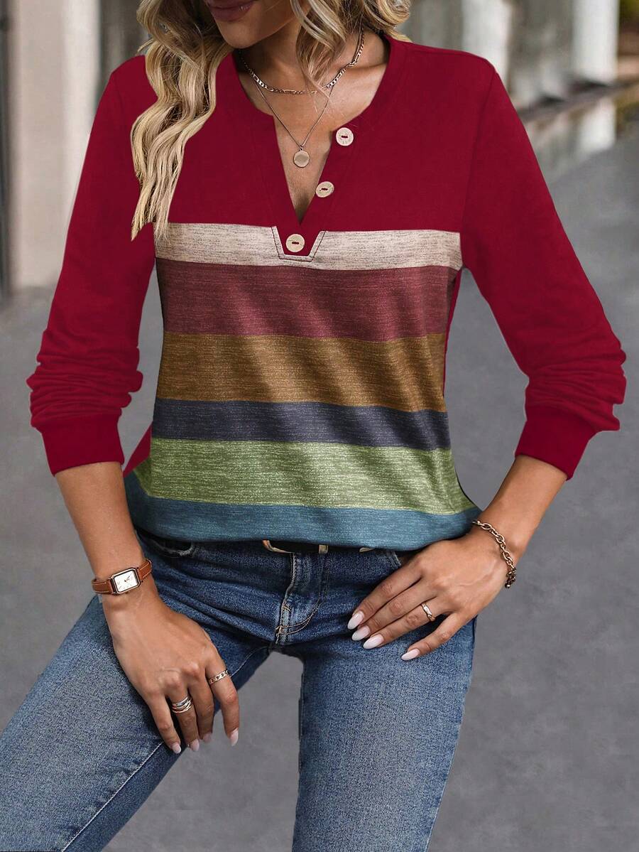 SHEIN LUNE 撞色紐扣細節運動衫 - 彩色 - 查看 1