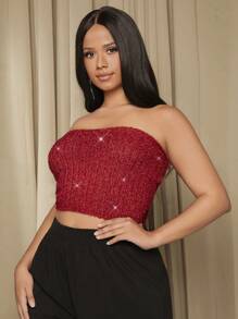 SHEIN SXY 大碼短款抹胸針織上衣 - 紅色 - 查看 4