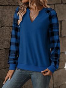 SHEIN LUNE 格紋印花插肩袖運動衫 - 藏蓝色 - 查看 6