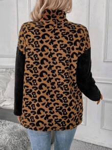 SHEIN LUNE Hoa văn Báo Thả vai Dây kéo Áo khoác Teddy - Nhiều màu - Xem 2