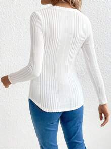SHEIN Maternity Ribbed Knit Curved Hem Tee With Long Sleeve - White - View 2