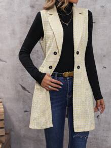 SHEIN Privé 格紋雙排釦西裝領外套馬甲