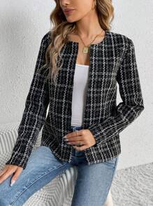 SHEIN Tall In kẻ sọc Mở Mặt trước áo - màu đen - Xem 7