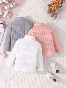 SHEIN 女嬰3入組條紋針織高領T恤 - 彩色 - 查看 2