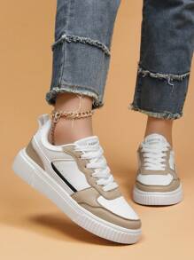 女性運動鞋棕色的休閒帆布鞋平底滑板鞋 - 棕色 - 查看 3