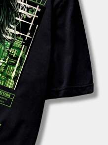 ROMWE MEN Anime Men Figure & Slogan Graphic Tee, School - Black - View 7