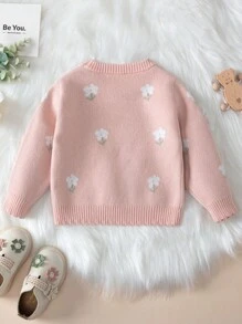 女嬰花卉圖案套頭毛衣 - 粉色 - 查看 2