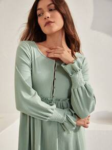 Bohemela Button Front Frill Trim Smock Dress - Mint Green - View 2