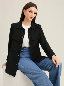 Mulvari Flap Pocket Button Front Coat - Black - View 1