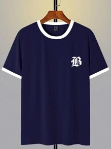 Claim Dot Hombres Camiseta con estampado de letra ribete en contraste - azul real - Ver 3