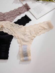 SHEIN 3 条装 花朵蕾丝丁字裤 性感内衣 - 彩色 - 查看 4